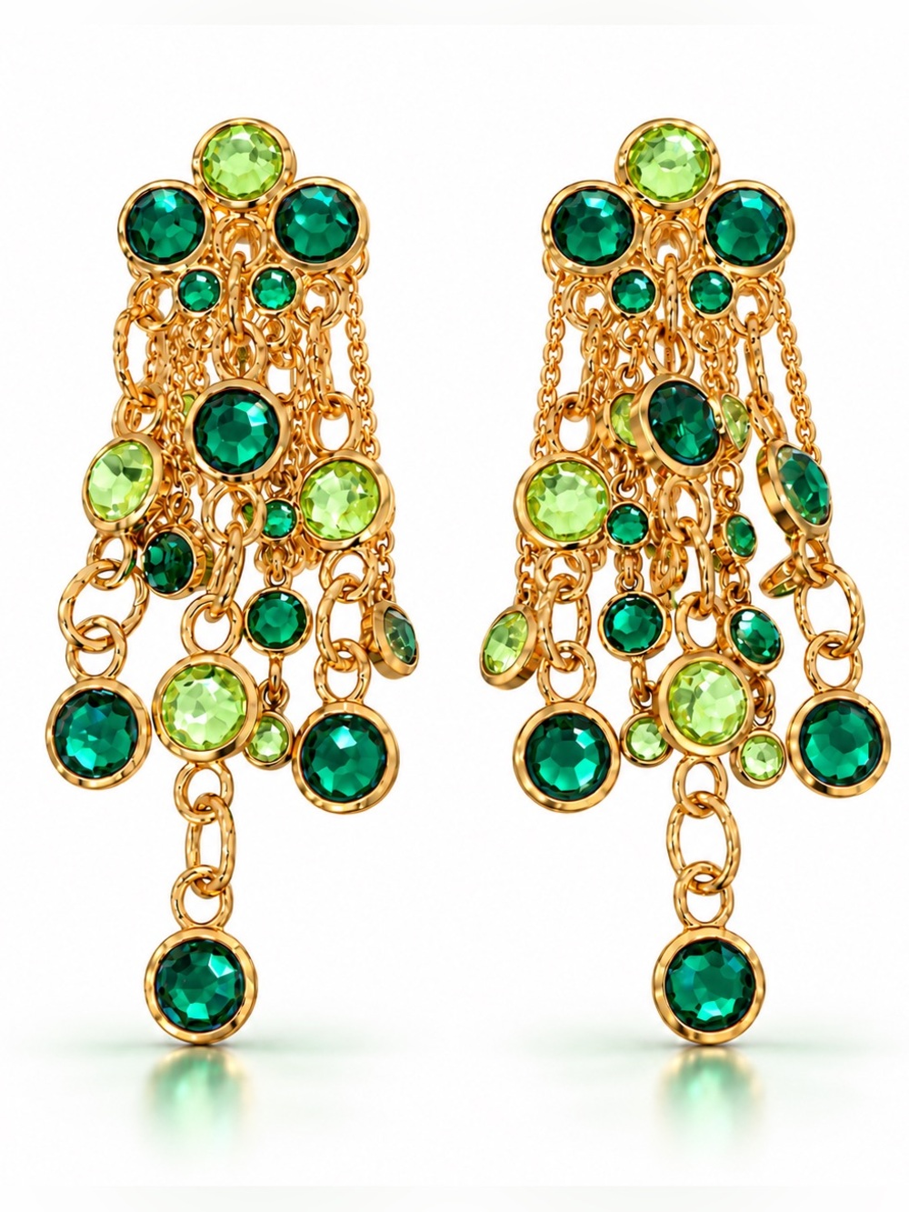 Emerald & Lime Green Gold Tone Chandelier Earrings | Statement